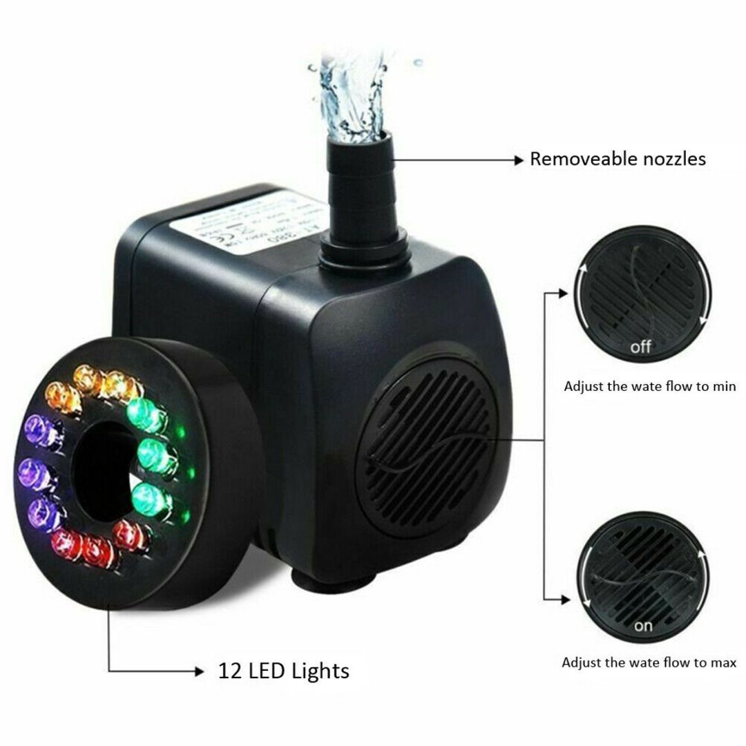 Aquarium15WSubmersible Water Pump LED Fish Tank Fountain Fish Pond Tank