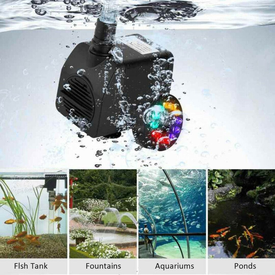 Aquarium15WSubmersible Water Pump LED Fish Tank Fountain Fish Pond Tank