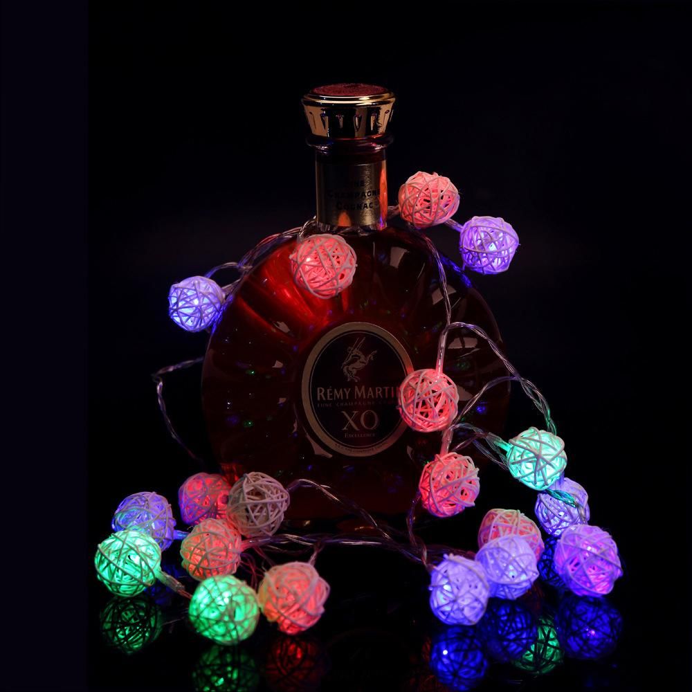 2.2 Meters Rattan Ball LED String Lights Party Holiday Decorative Light with Battery Box