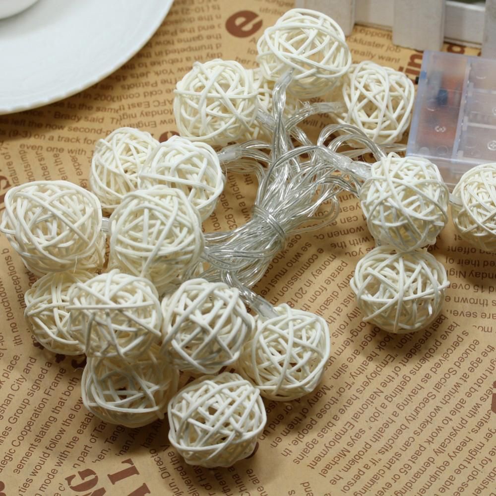2.2 Meters Rattan Ball LED String Lights Party Holiday Decorative Light with Battery Box