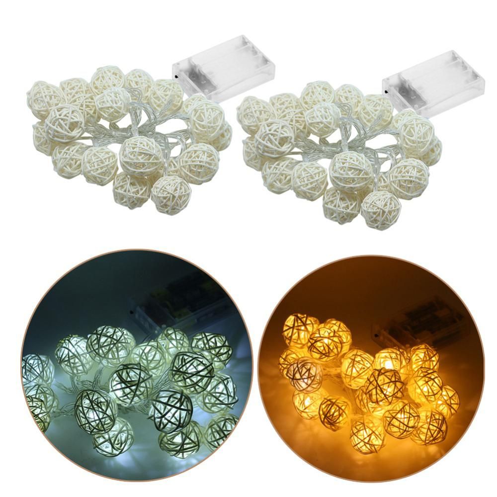 2.2 Meters Rattan Ball LED String Lights Party Holiday Decorative Light with Battery Box