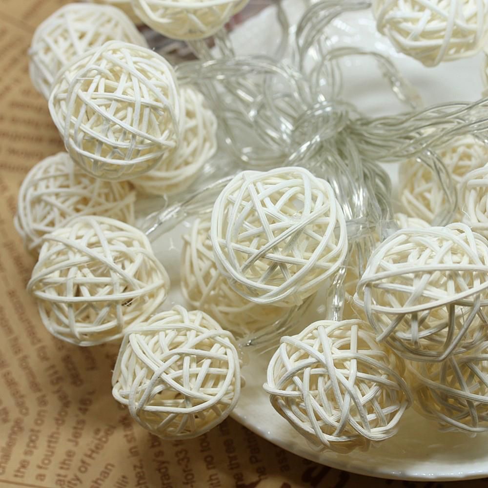 2.2 Meters Rattan Ball LED String Lights Party Holiday Decorative Light with Battery Box