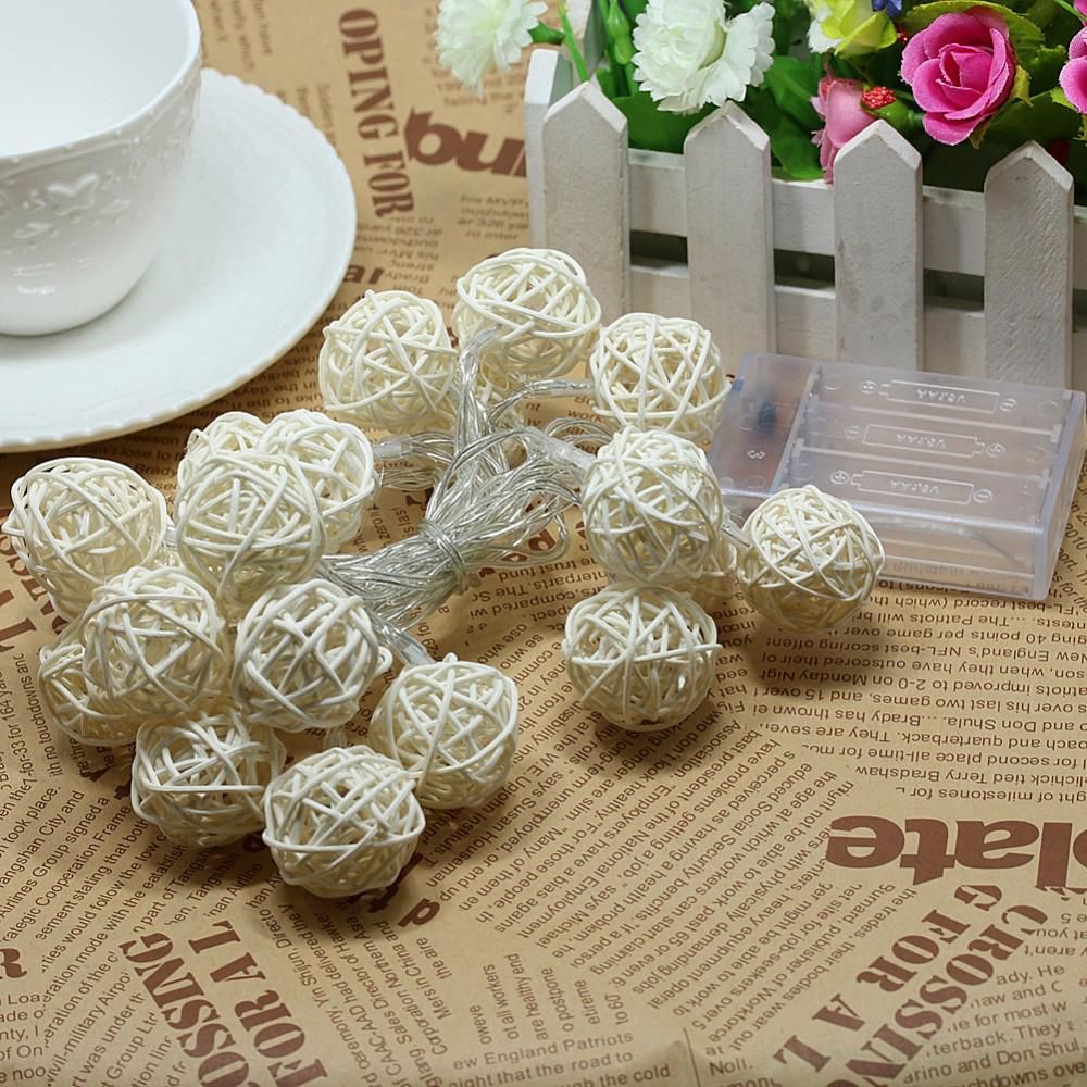 2.2 Meters Rattan Ball LED String Lights Party Holiday Decorative Light with Battery Box