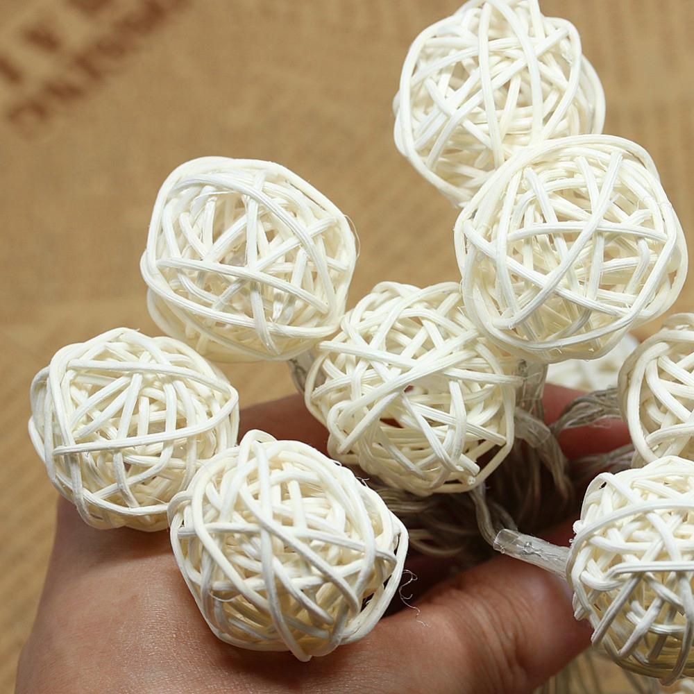 2.2 Meters Rattan Ball LED String Lights Party Holiday Decorative Light with Battery Box