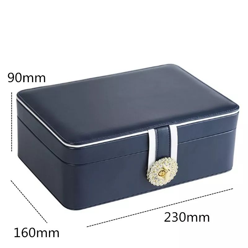 New Large Two Layer Jewelry Organizer With 56 Stud Jack Smoth Leather Jewelry Storage Case Display Holder With Lock