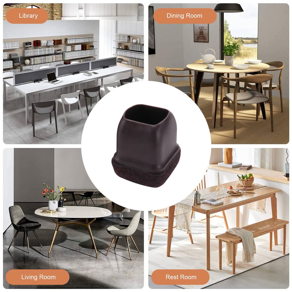 16 Pcs Brown Silicone Chair Leg Floor Protectors, Square