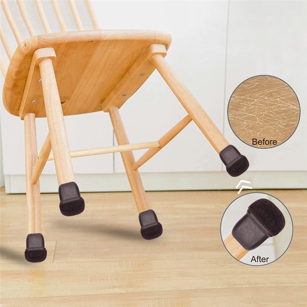 16 Pcs Brown Silicone Chair Leg Floor Protectors, Square