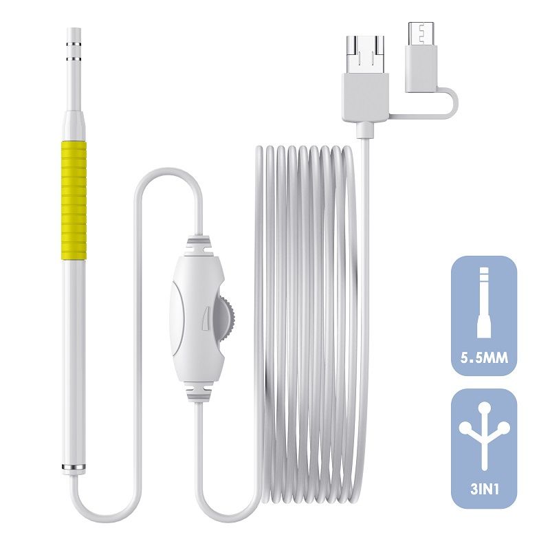Mini Ohr Reinigung Endoskop Kamera 5,5mm 0,3 Mp 3in1 Visuelle Ohr Pick USB Ohr Löffel Typ-c Ohr Otoskop Endoskop Fur Android-Yellow