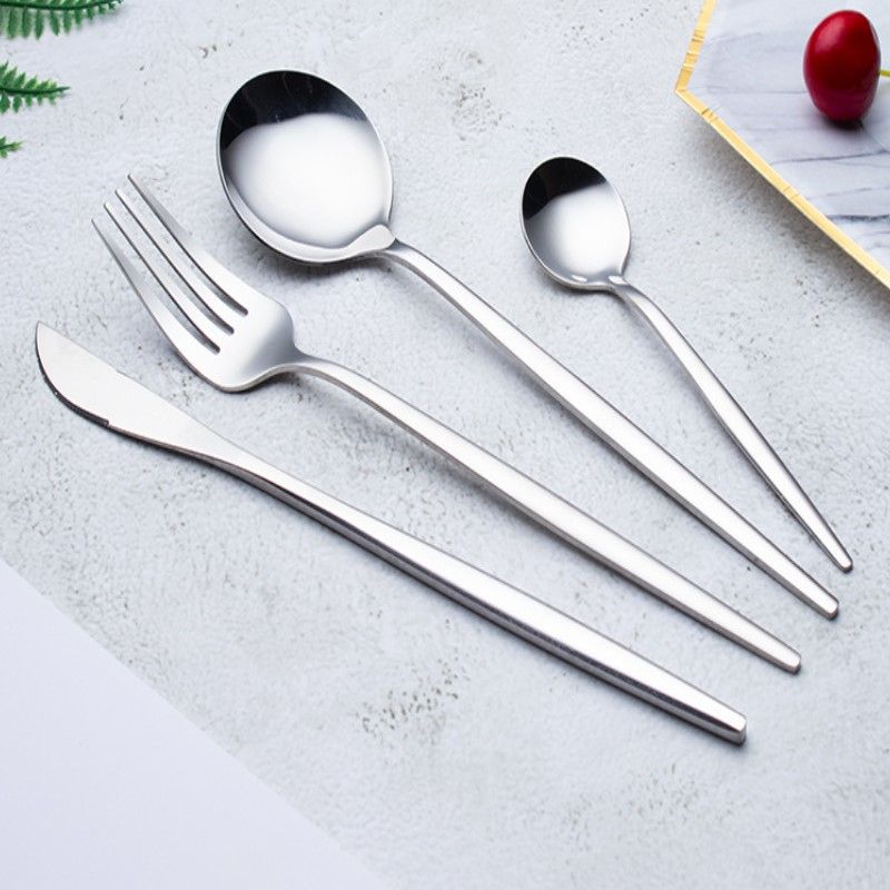 24PCS Stainless Steel Silver Tableware Knives Forks