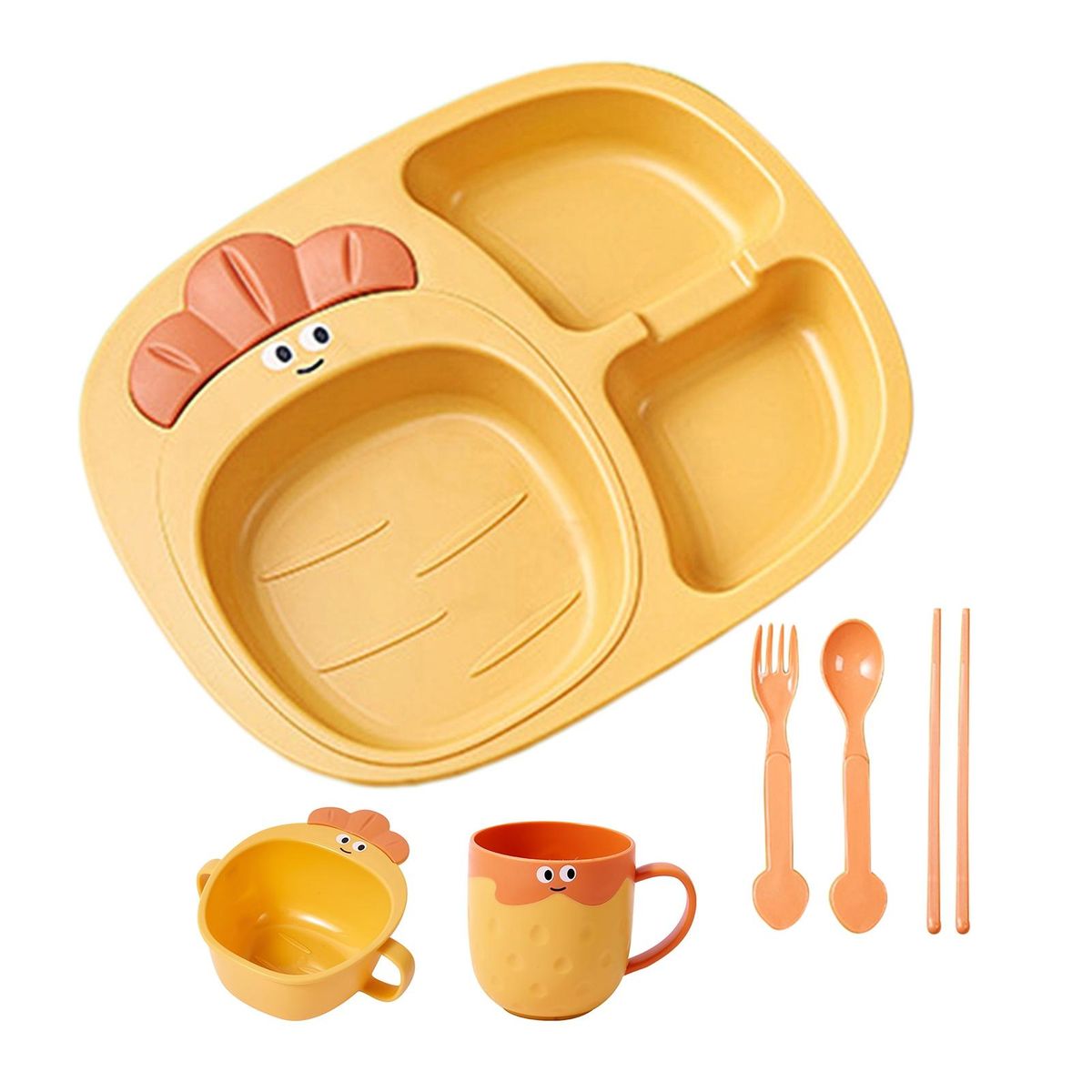 Cutlery Set Separating Meat Vegetables Food-grade Cutlery Set for Kids Yellow