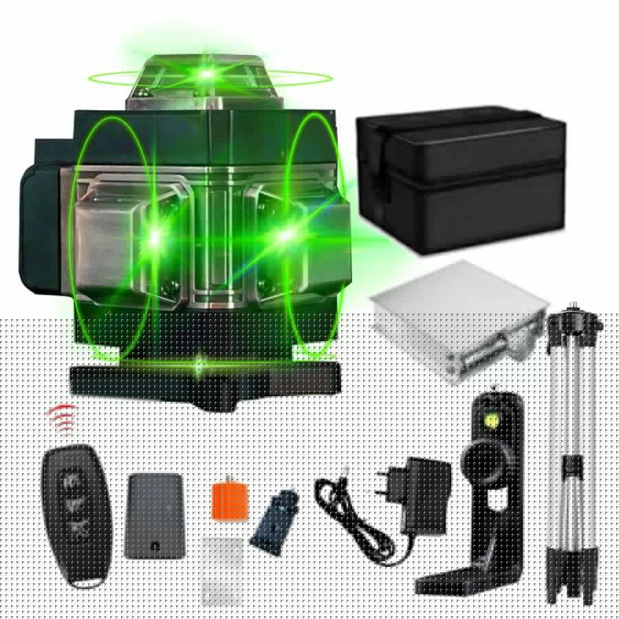 Laser Level, 16 Lines Green Laser Level Self Leveling Tool, 160ft Green Beam Laser Level for Construction, Two 360° Vertical and Two 360° Horizontal Lines with Wall Bracket, Tripod and Remote Controller 2PCS Battery EU