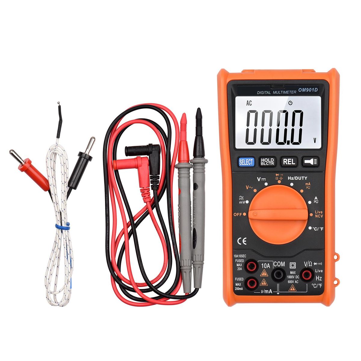 Smart Digital Multimeter 6000 Counts True RMS Auto-ranging LCD Backlight Electrical Tester Voltmeter Ammeter Temperature Measuring Multifunction AC DC Voltage Current Live Wire Resistance Capacitance Continuity Diode Testing