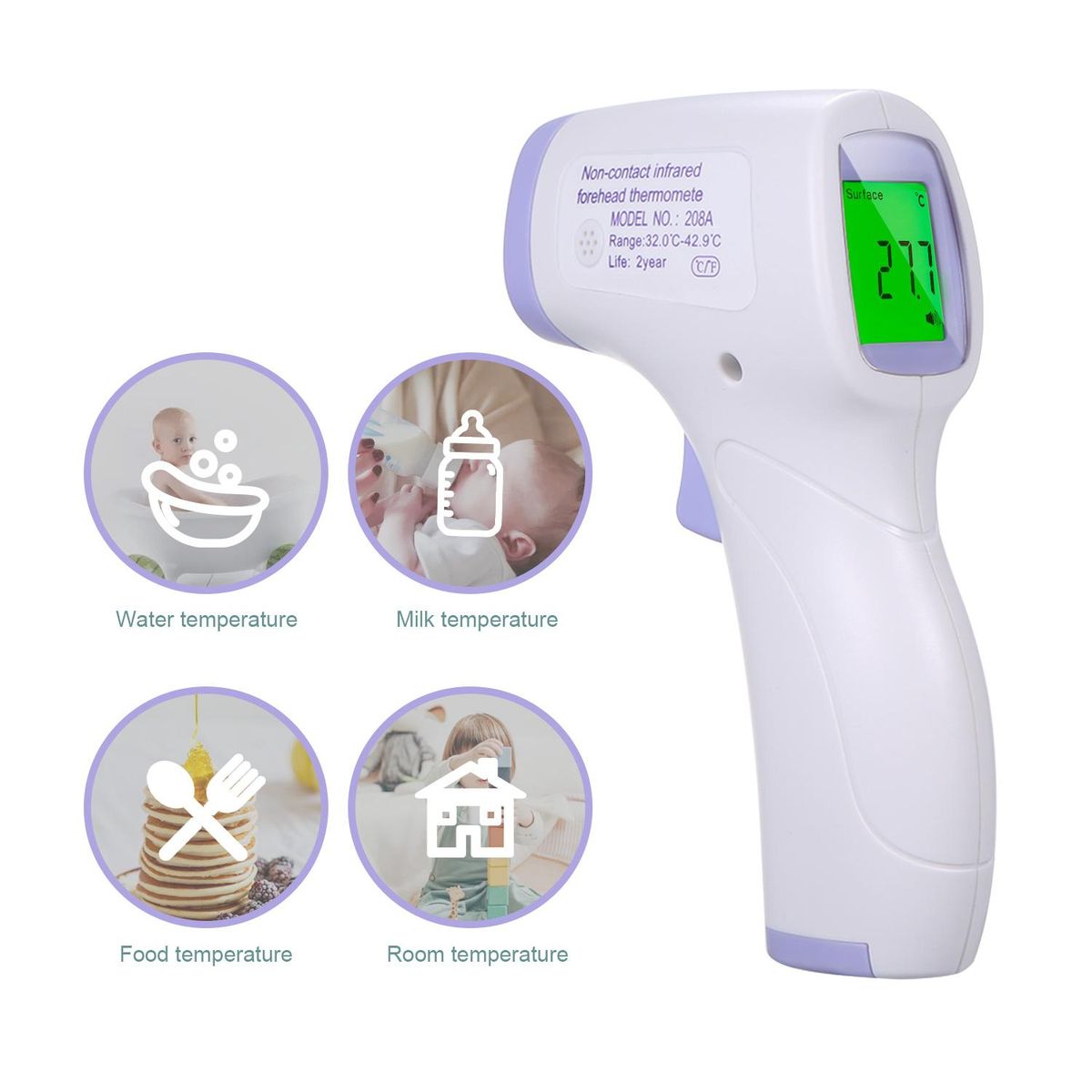 Non-contact Infrafred Thermometer Forehead Ear Thermometer 0.5s Fast Reading Beep Alarm LCD Display 3-color Backlight for Body and Surface Temperature Measurement °C/°F Body/Object Temperature 32 Memory Groups