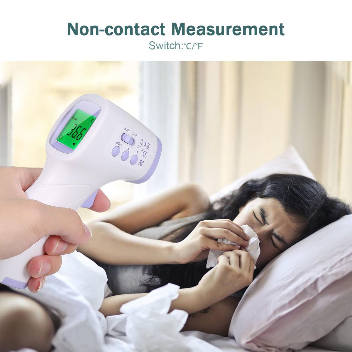 Non-contact Infrafred Thermometer Forehead Ear Thermometer 0.5s Fast Reading Beep Alarm LCD Display 3-color Backlight for Body and Surface Temperature Measurement °C/°F Body/Object Temperature 32 Memory Groups