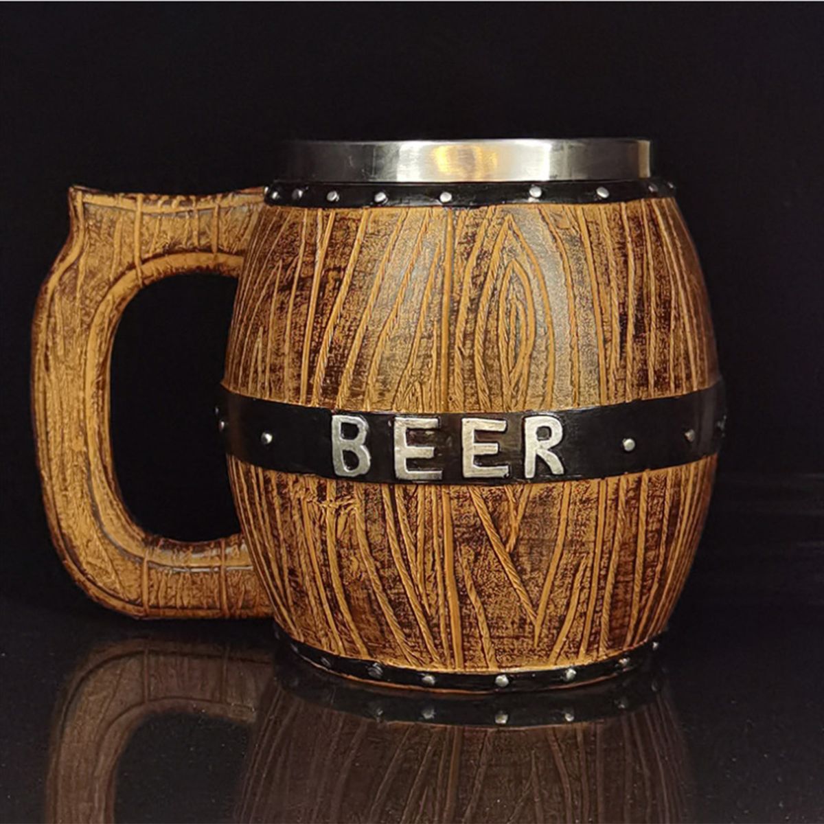 Stainless Steel Wooden Barrel Beer Mug Large Capacity Beer