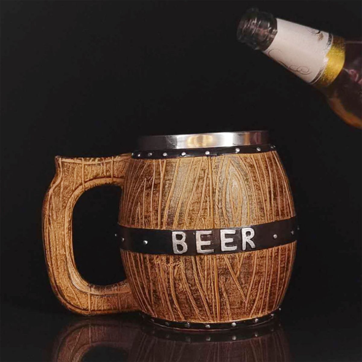 Stainless Steel Wooden Barrel Beer Mug Large Capacity Beer