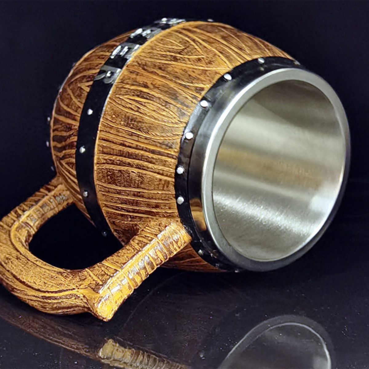 Stainless Steel Wooden Barrel Beer Mug Large Capacity Beer