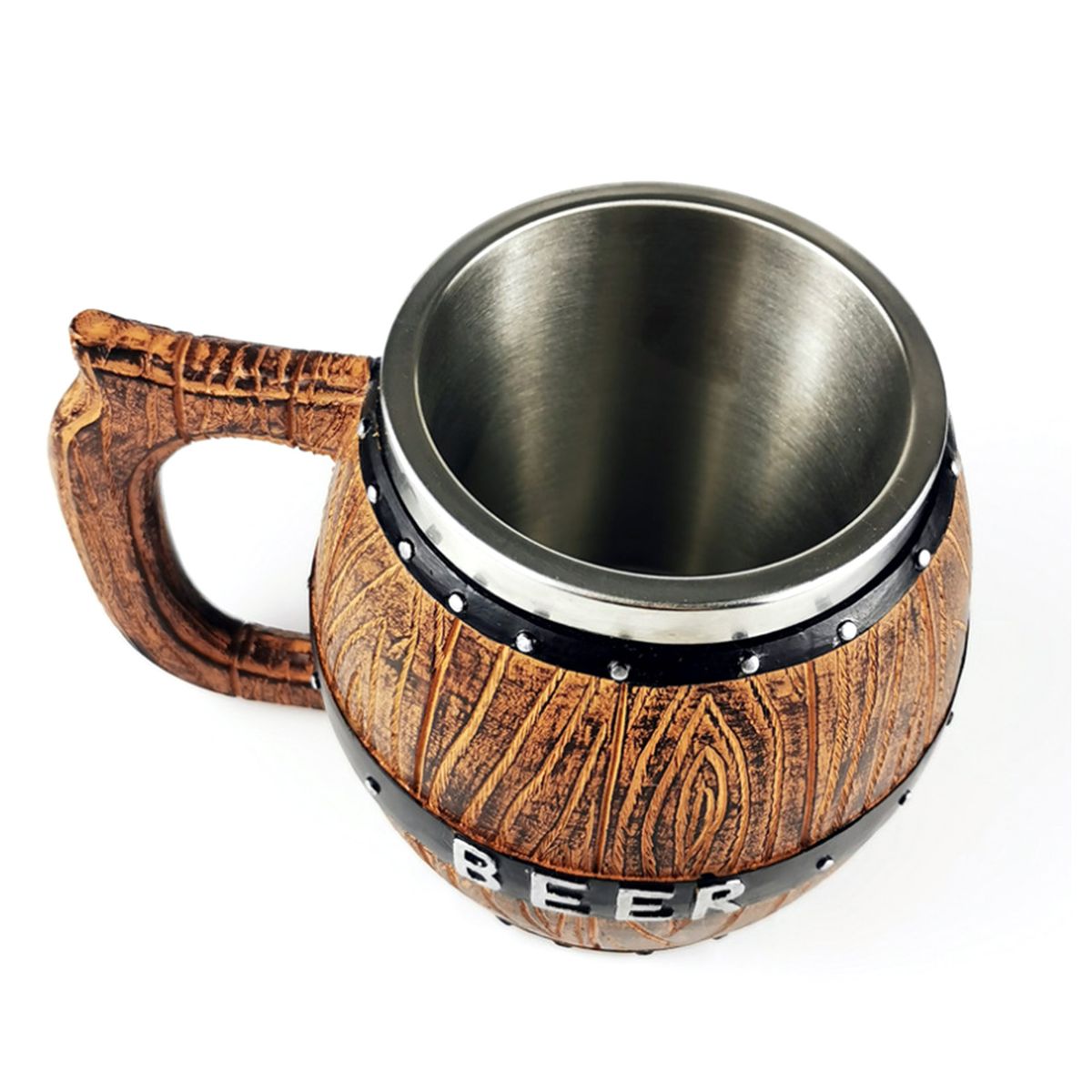 Stainless Steel Wooden Barrel Beer Mug Large Capacity Beer