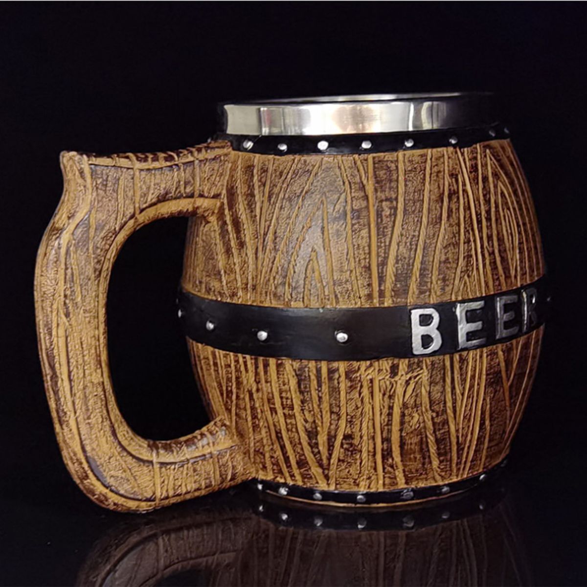 Stainless Steel Wooden Barrel Beer Mug Large Capacity Beer
