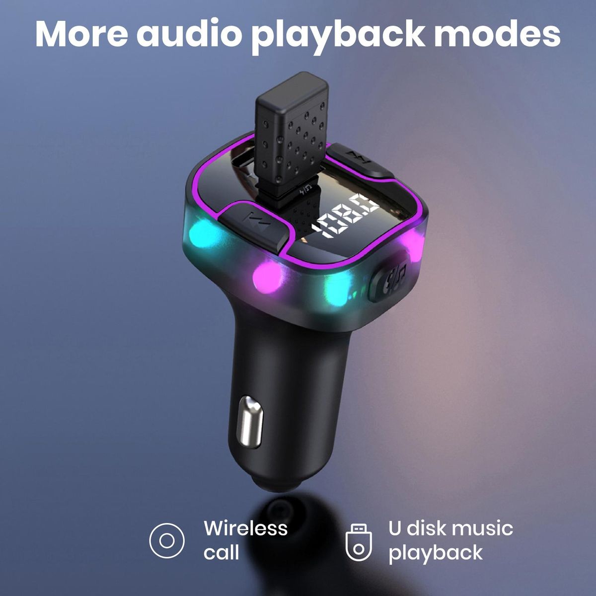 Colorful Ambient Light Car Charger Wireless Car Mp3 Player for Car Black