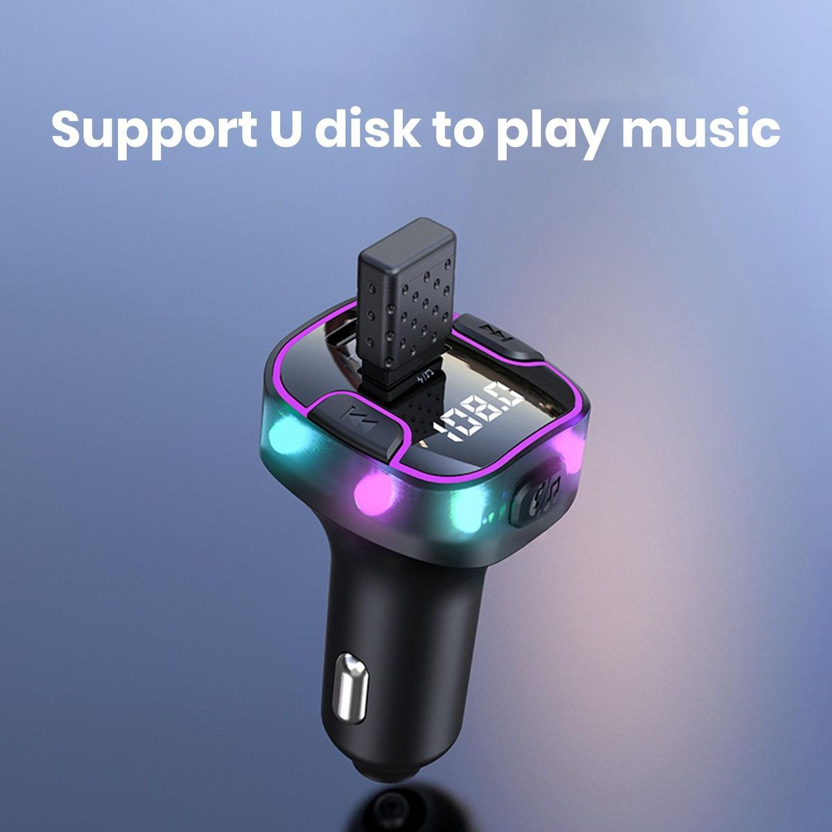 Colorful Ambient Light Car Charger Wireless Car Mp3 Player for Car Black