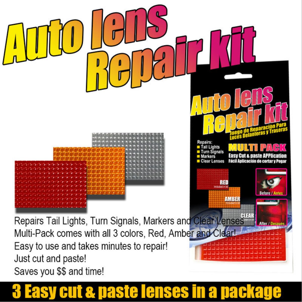 3Pcs Car Lights Crack Restore Films Auto Lens Restore Kit 3
