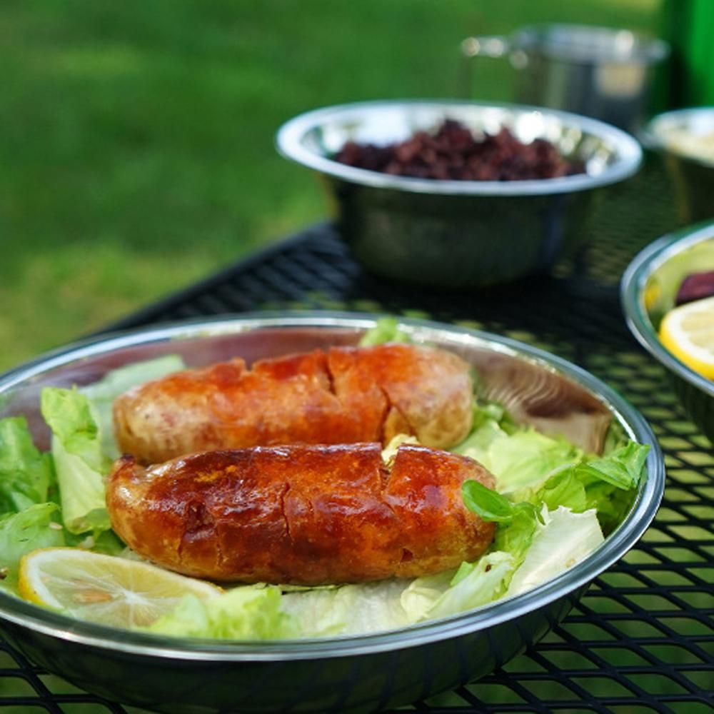 CLS 22PCS Portable Dinner Plates Camping Tableware Set Polished Stainless Steel Bowls Soup Pots with Storage Bag for Outdoor Cooking Camping Picnic Barbecue