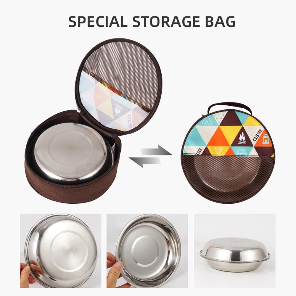 CLS 22PCS Portable Dinner Plates Camping Tableware Set Polished Stainless Steel Bowls Soup Pots with Storage Bag for Outdoor Cooking Camping Picnic Barbecue