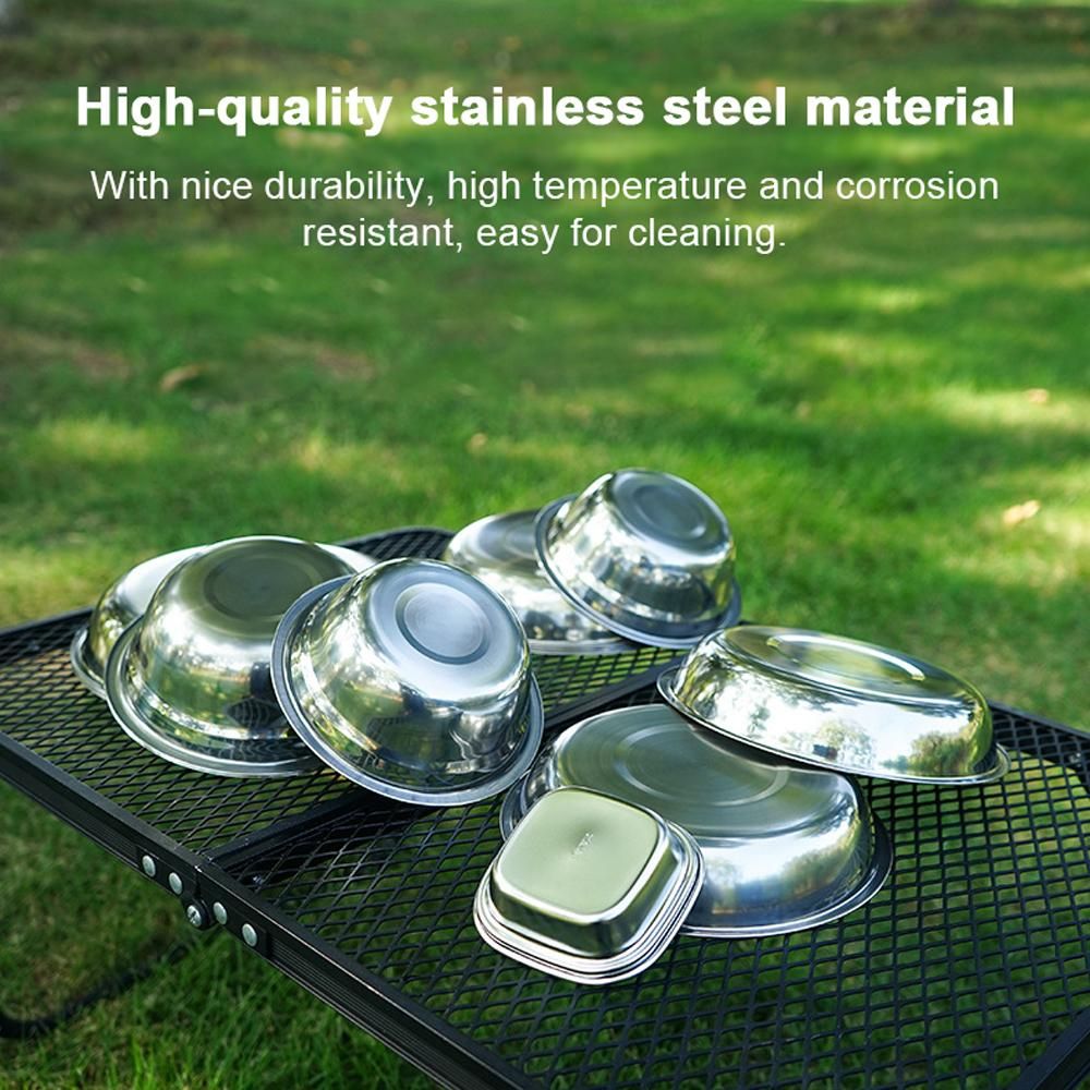 CLS 22PCS Portable Dinner Plates Camping Tableware Set Polished Stainless Steel Bowls Soup Pots with Storage Bag for Outdoor Cooking Camping Picnic Barbecue