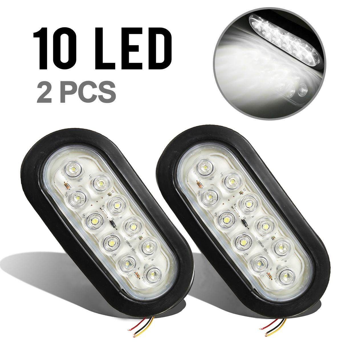 2Pcs 6inch 10 LED Oval White Truck Trailer Bus Stop/Turn/Tail Light Waterproof