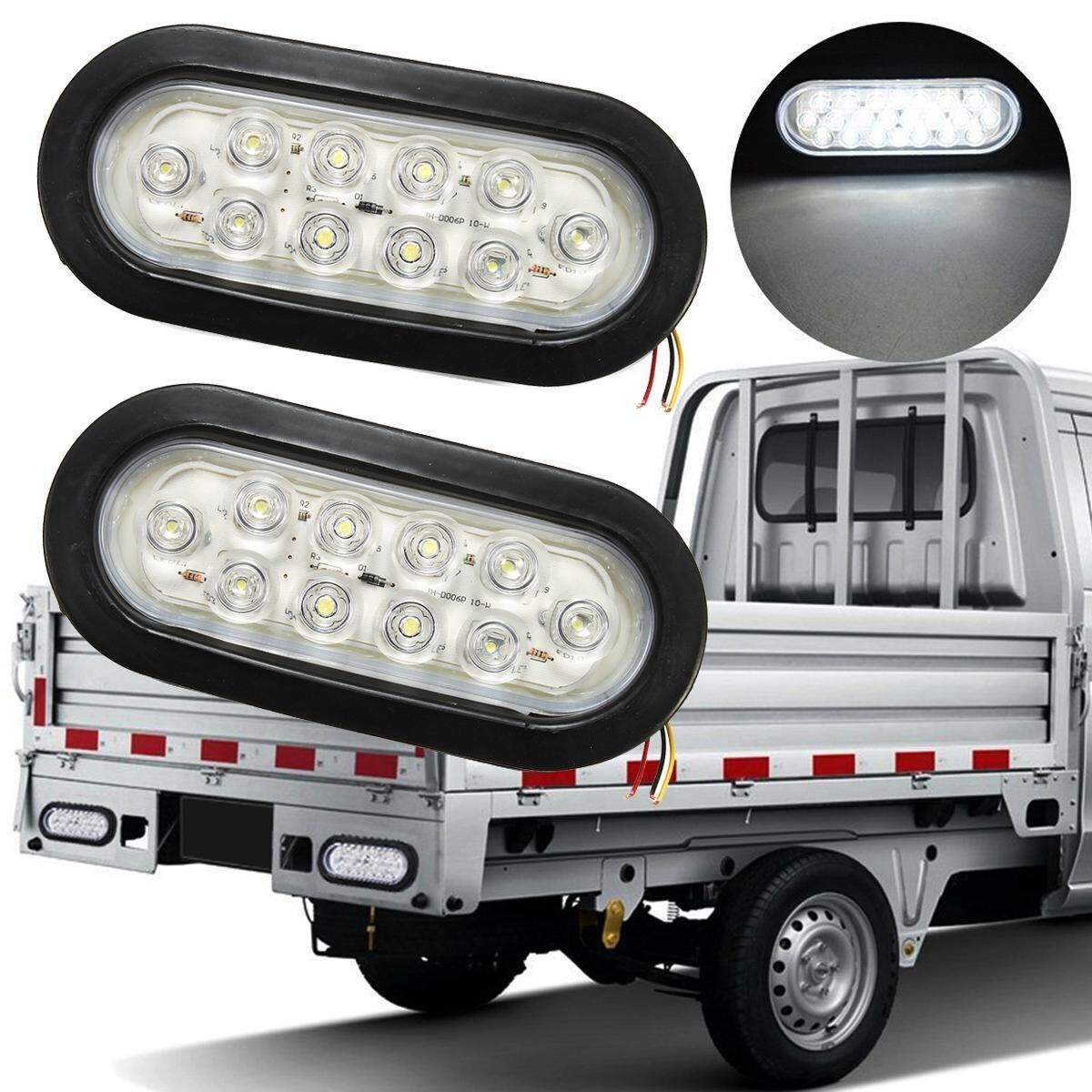 2Pcs 6inch 10 LED Oval White Truck Trailer Bus Stop/Turn/Tail Light Waterproof