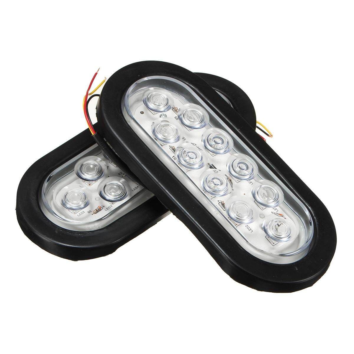 2Pcs 6inch 10 LED Oval White Truck Trailer Bus Stop/Turn/Tail Light Waterproof