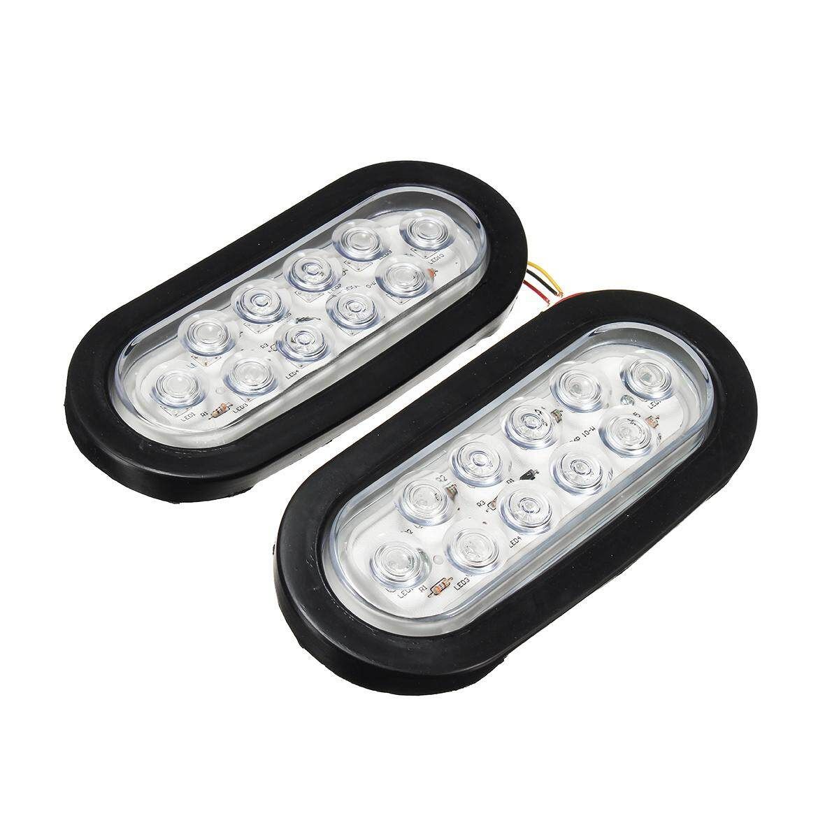 2Pcs 6inch 10 LED Oval White Truck Trailer Bus Stop/Turn/Tail Light Waterproof