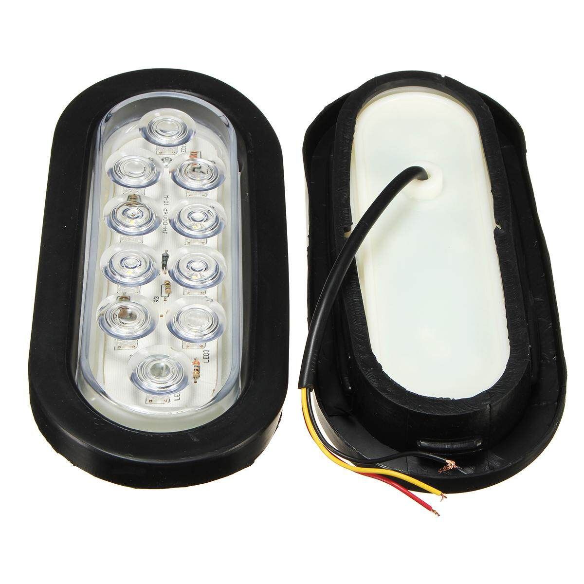 2Pcs 6inch 10 LED Oval White Truck Trailer Bus Stop/Turn/Tail Light Waterproof