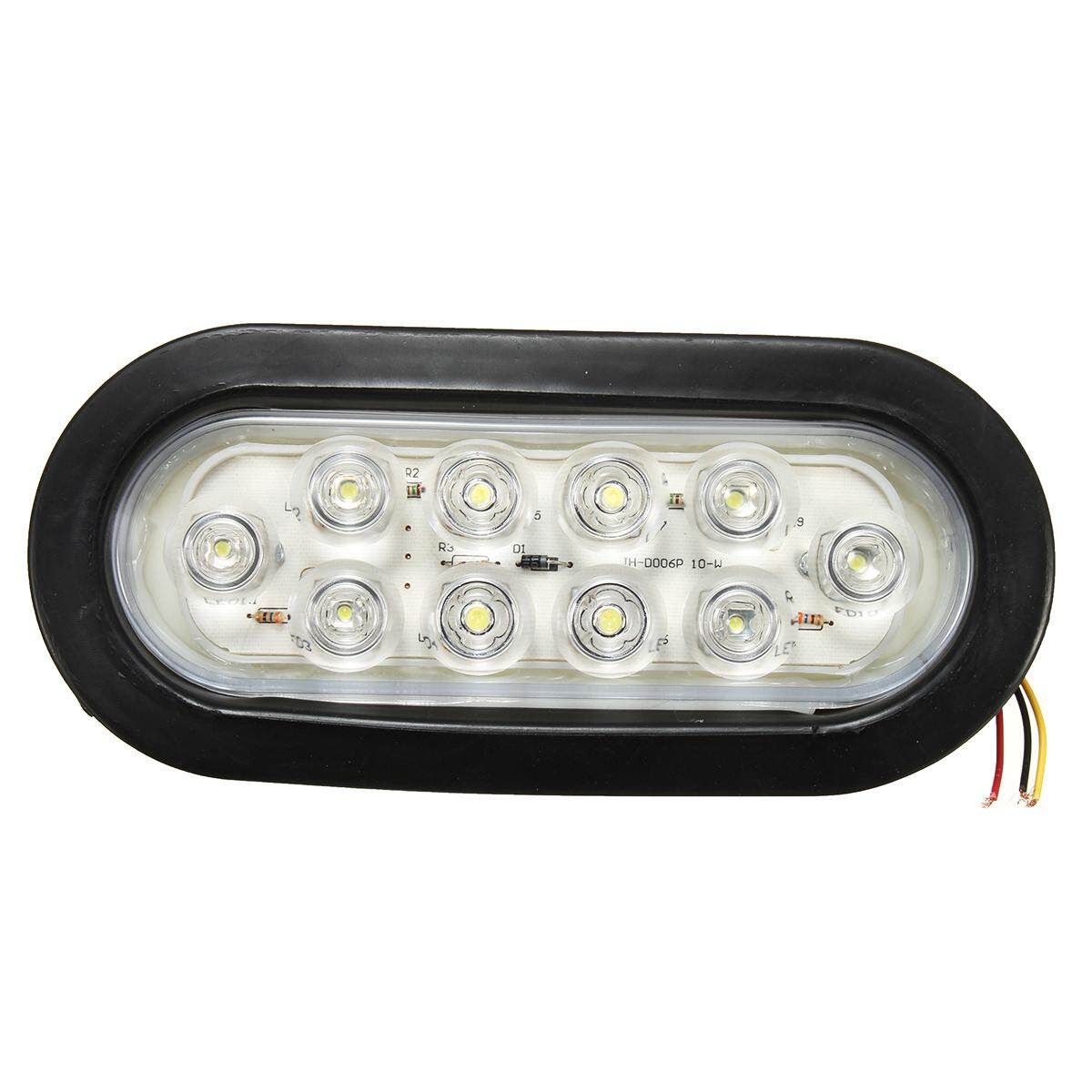 2Pcs 6inch 10 LED Oval White Truck Trailer Bus Stop/Turn/Tail Light Waterproof