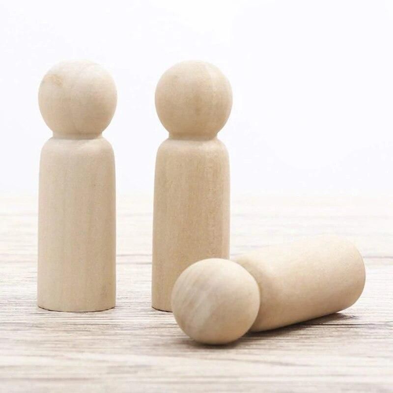 Hot Sale 10 Pieces 65 mm Unfinished Wooden Peg Dolls Wooden Tiny Doll Bodies People Decorations,Wood Color