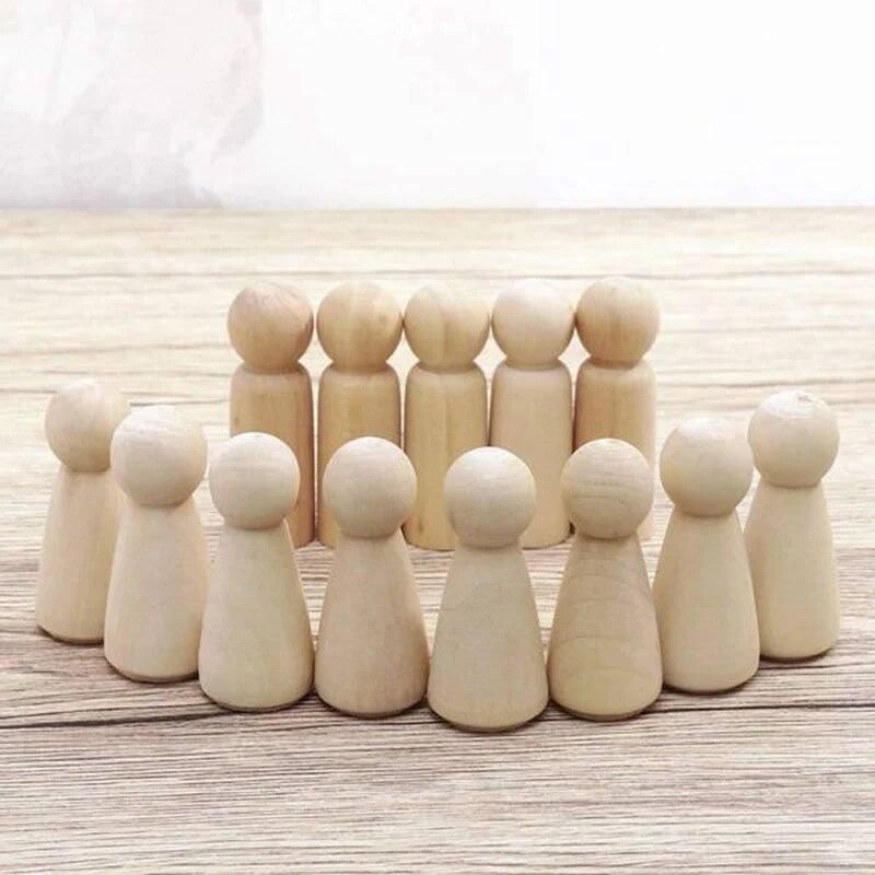 Hot Sale 10 Pieces 65 mm Unfinished Wooden Peg Dolls Wooden Tiny Doll Bodies People Decorations,Wood Color