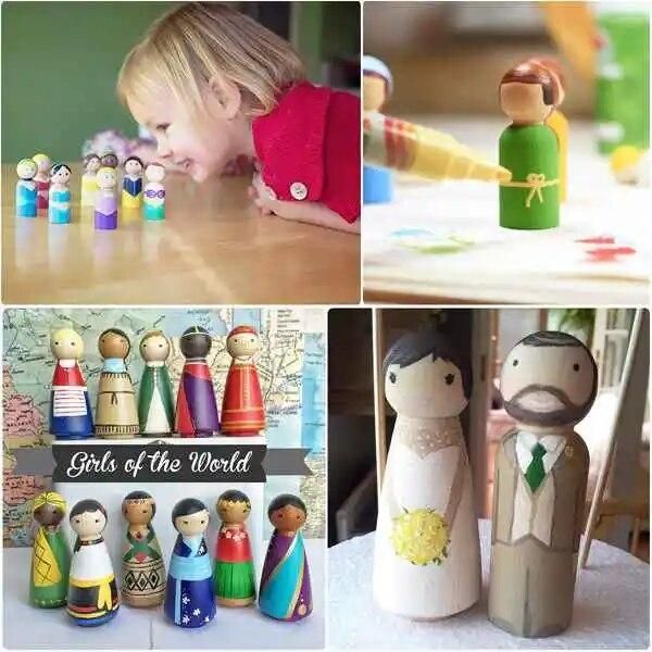 Hot Sale 10 Pieces 65 mm Unfinished Wooden Peg Dolls Wooden Tiny Doll Bodies People Decorations,Wood Color