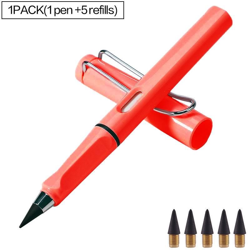 1PACK(1 Pen+5 Refills) XCMANBF Pencil New Technology Unlimited Writing Pencil No Ink Red