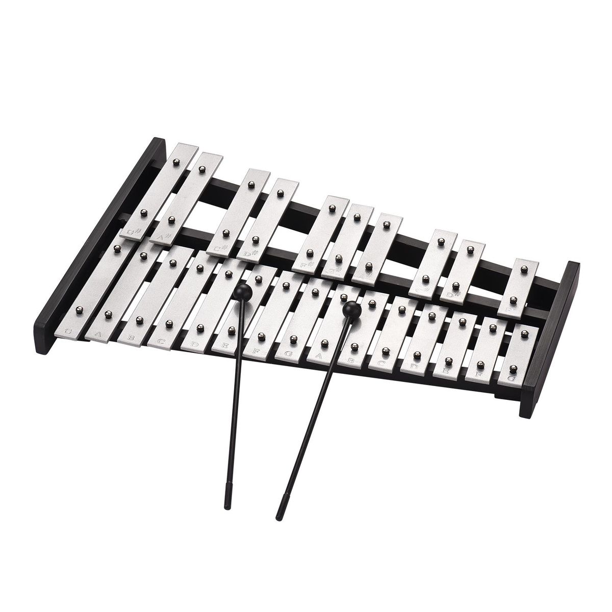25 Note Glockenspiel Xylophone Wooden Base Aluminum Bars with 2 Mallets Educational Musical Instrument Percussion Gift with Carrying Bag