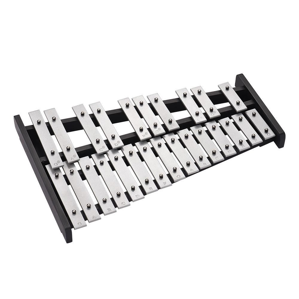 25 Note Glockenspiel Xylophone Wooden Base Aluminum Bars with 2 Mallets Educational Musical Instrument Percussion Gift with Carrying Bag