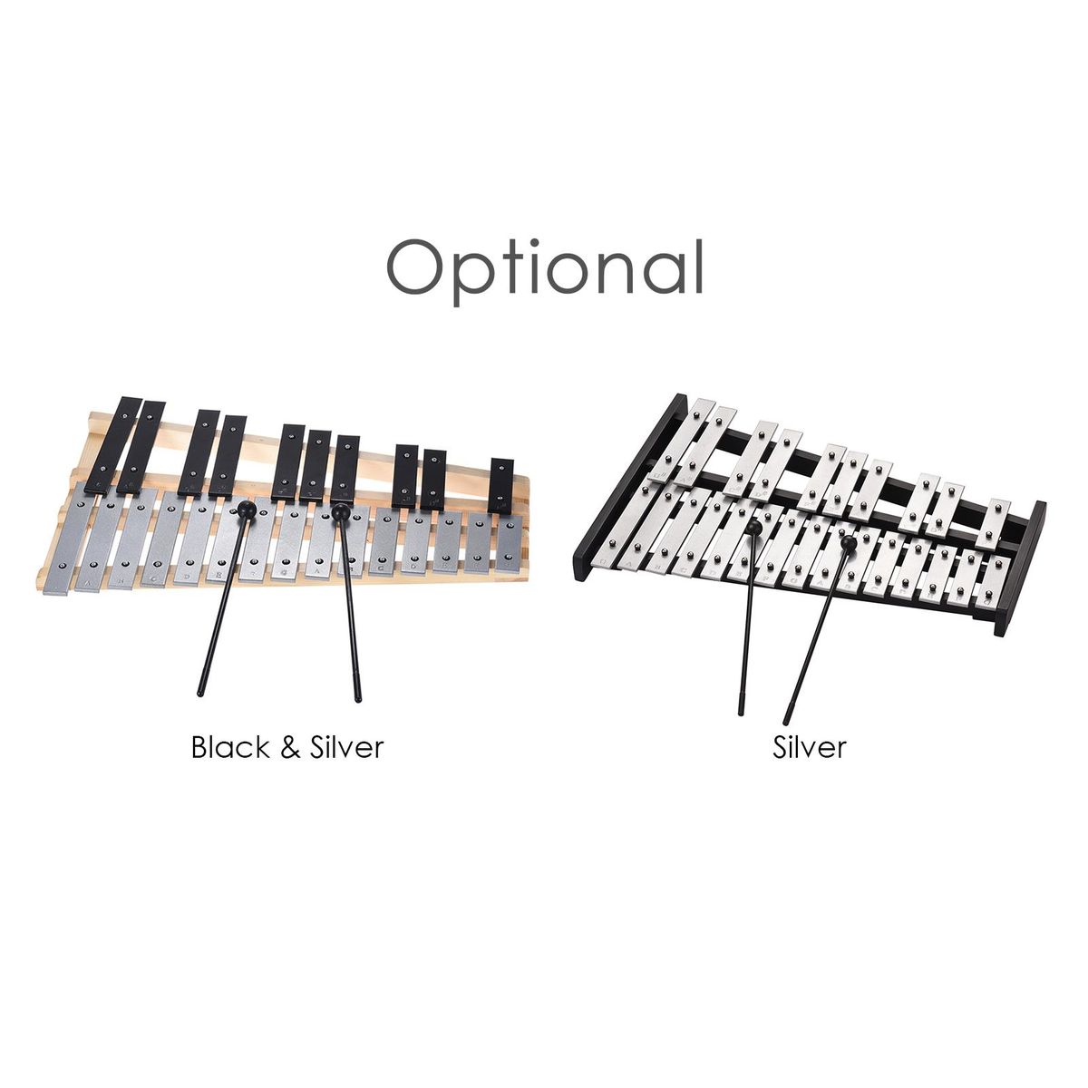 25 Note Glockenspiel Xylophone Wooden Base Aluminum Bars with 2 Mallets Educational Musical Instrument Percussion Gift with Carrying Bag