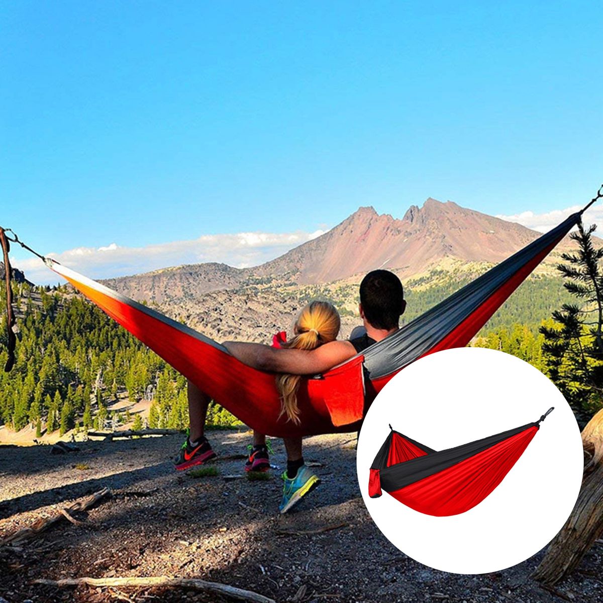 Double Camping Hammock With Tree Straps, Lightweight Red