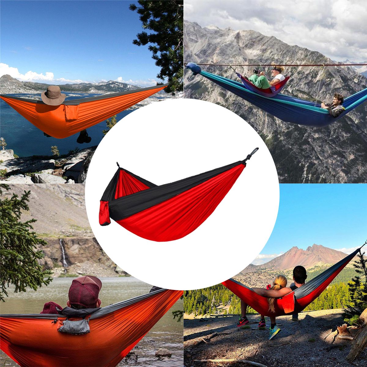 Double Camping Hammock With Tree Straps, Lightweight Red