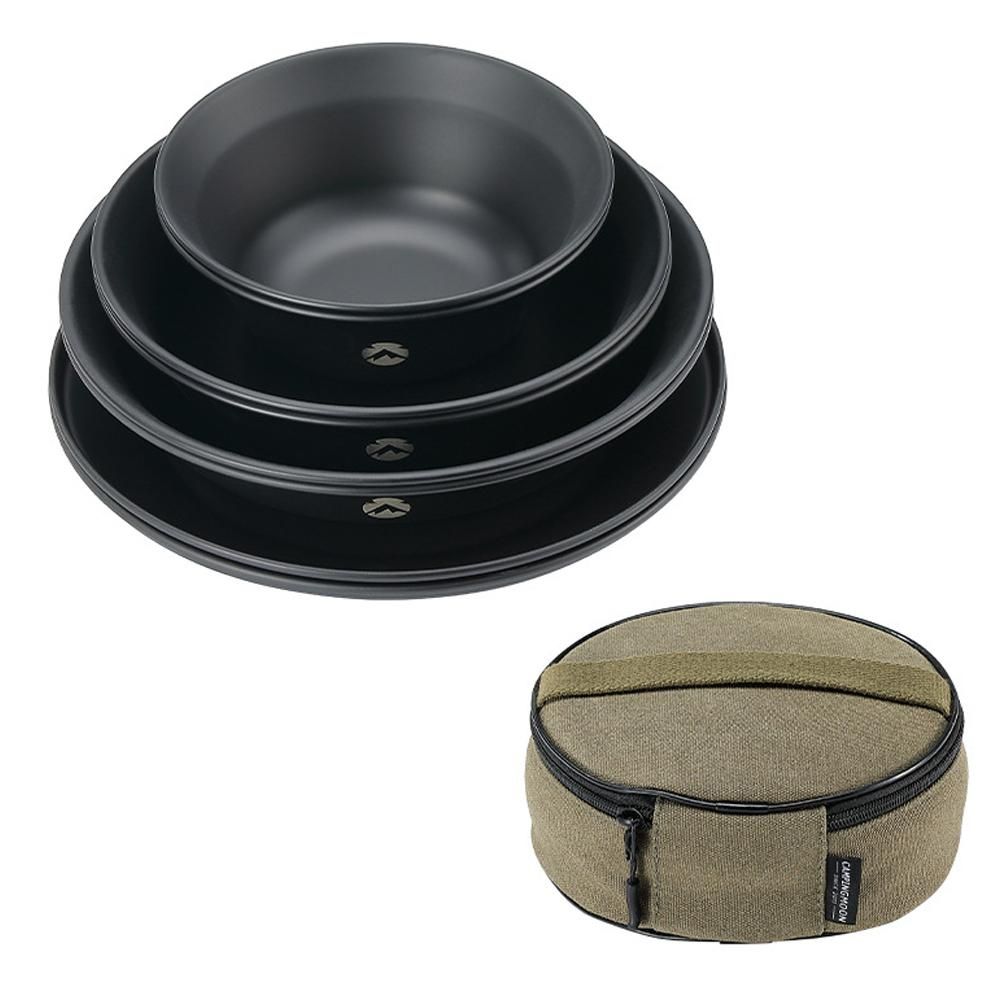Stainless Steel Ti-coated Tableware Set Outdoor Portable dinnerware Kit Camping Picnic BBQ Bowl and Plate Kits with Storage Bag