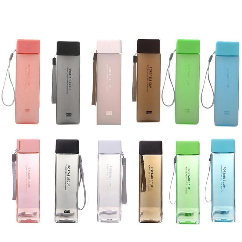 1 Pcs 450ml Transparent Square Plastic Frosted  Cup Outdoor Cold Juice Sports