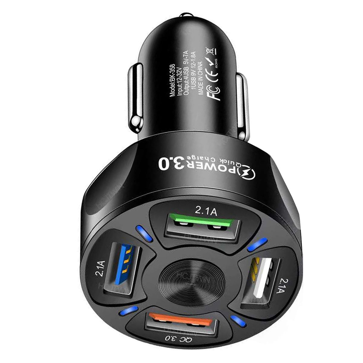 Portable 4 USB Ports Mini QC3.0 Fast Charging Car-Black