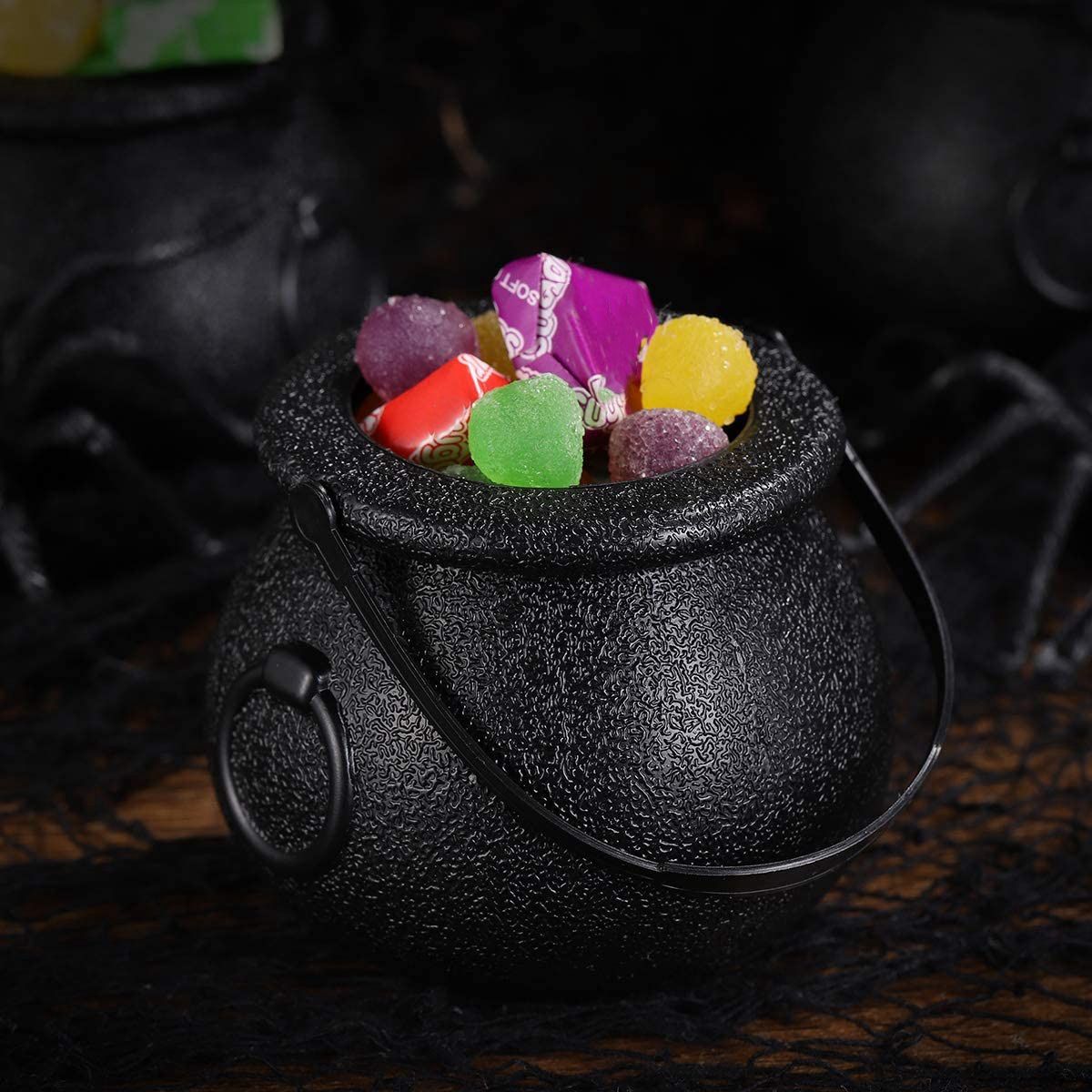10Pcs Black Cauldron Candy Holder Pot With Handle Halloween