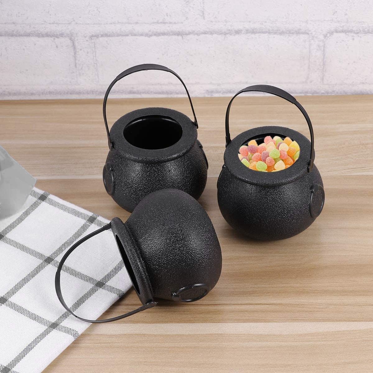 10Pcs Black Cauldron Candy Holder Pot With Handle Halloween