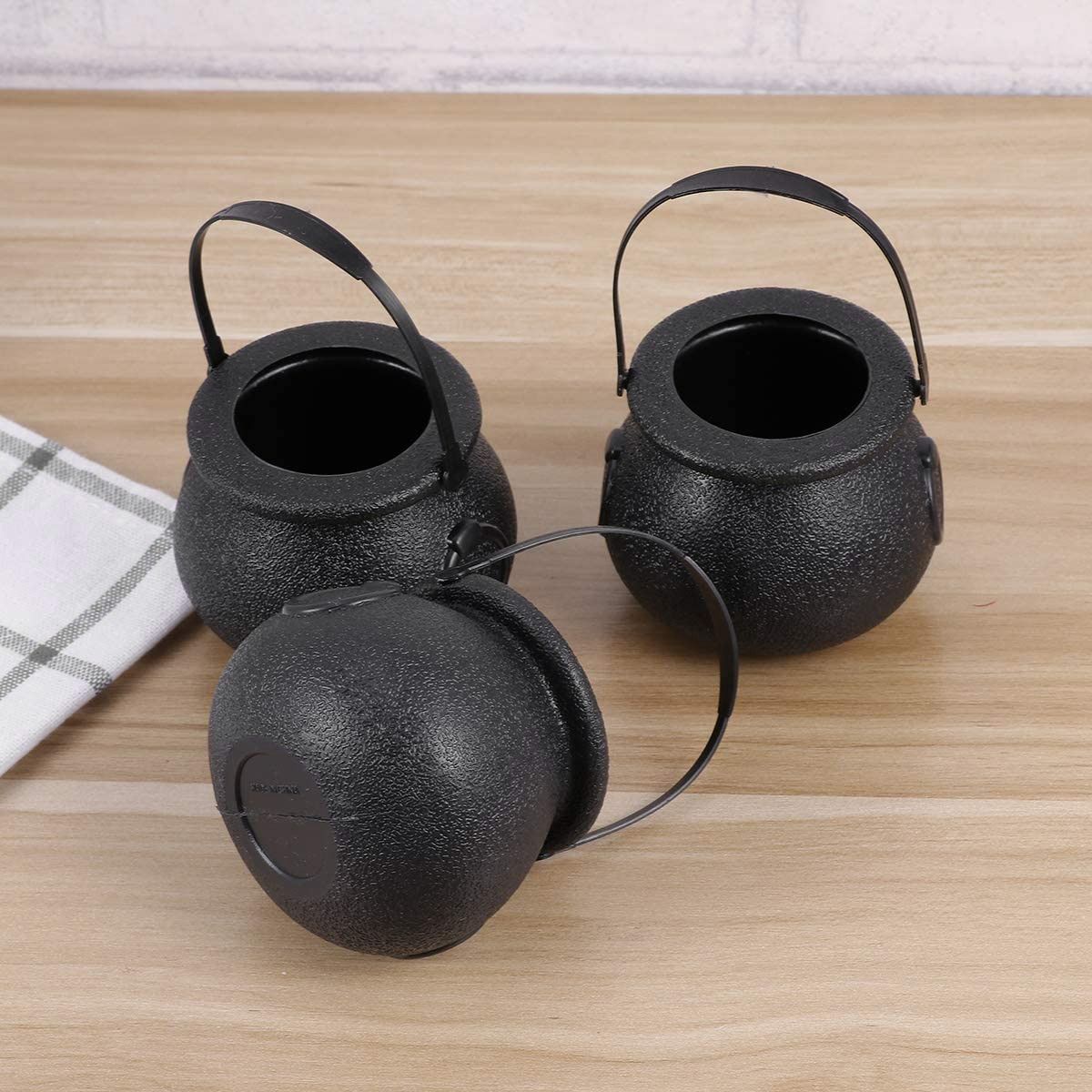 10Pcs Black Cauldron Candy Holder Pot With Handle Halloween